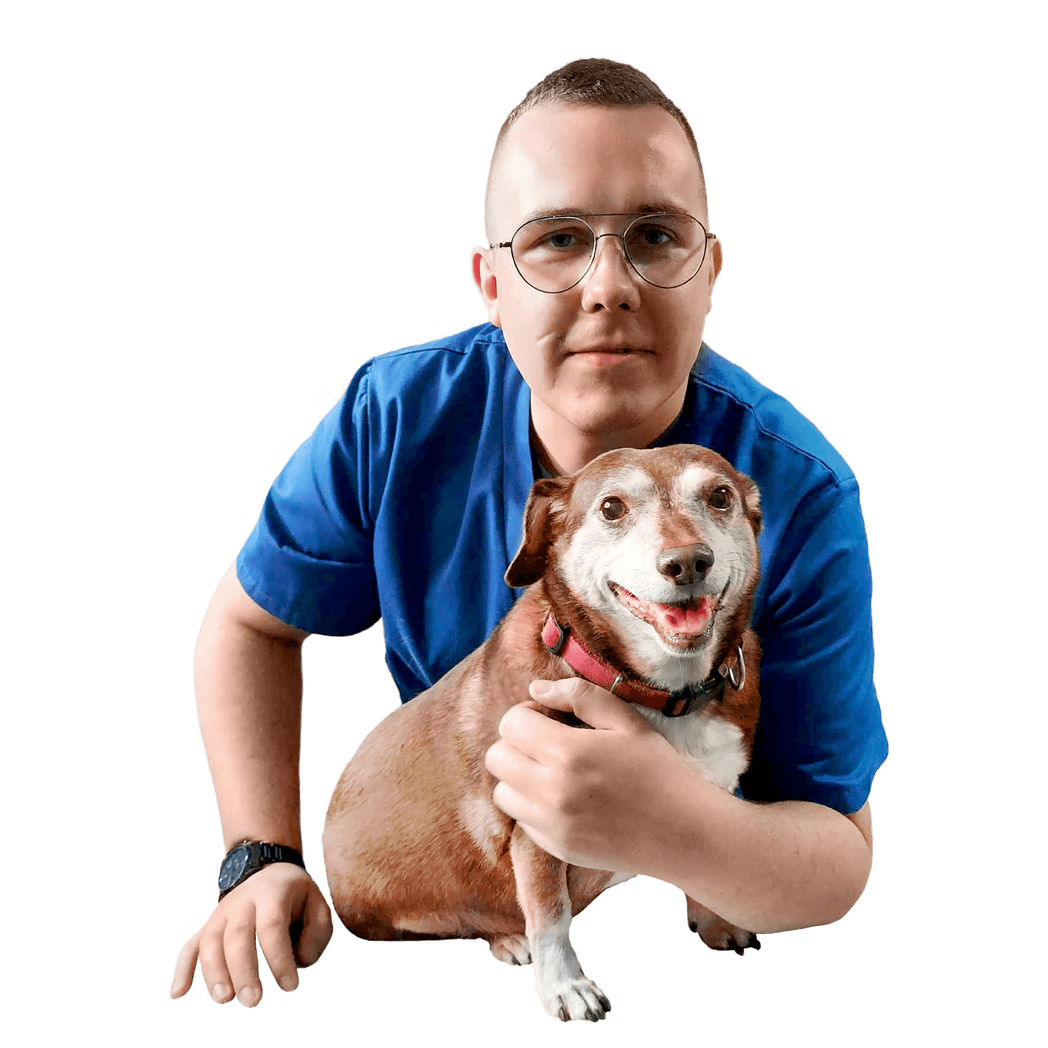 Kewin Kwiatkowski z zadowolonym pieskiem